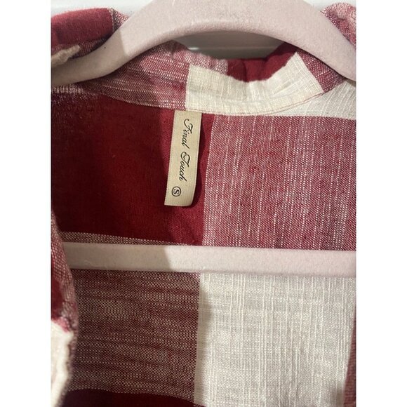 Red and Cream Plaid Shacket Oversized Fit - Picture 3 of 7